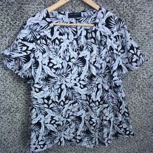 Lane Bryant Black and White Tropical Leaf Print Blouse